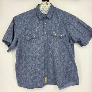 Larry Mahan Shirt Mens 4XL Pearl Snap Short Sleeve Western Blue Paisley Rodeo